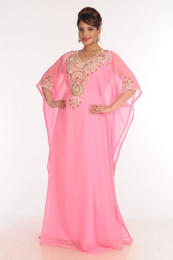 Georgette Pink Embroidered Islamic Kaftans