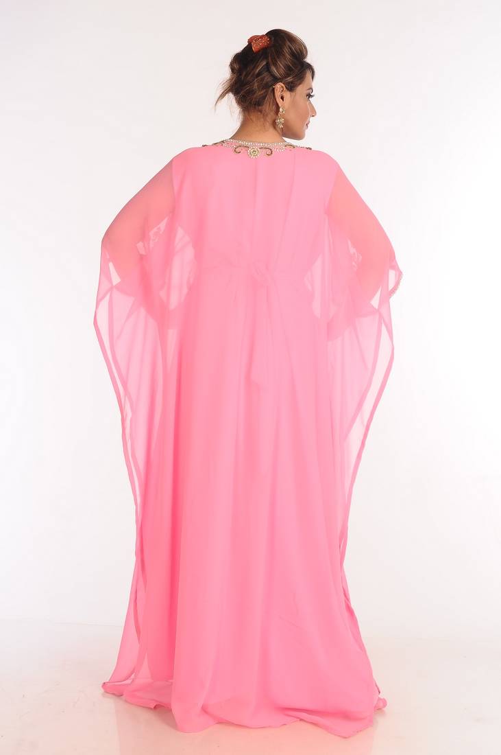 Georgette Pink Embroidered Islamic Kaftans