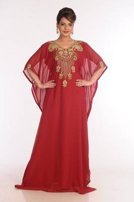 Georgette Maroon Embroidered Islamic Kaftans 1