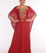 Georgette Maroon Embroidered Islamic Kaftans