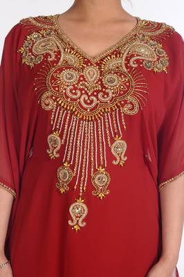 Georgette Maroon Embroidered Islamic Kaftans 2