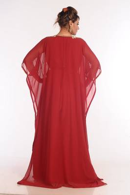 Georgette Maroon Embroidered Islamic Kaftans 5