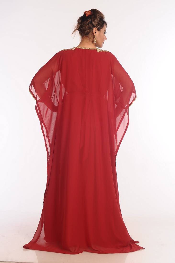 Georgette Maroon Embroidered Islamic Kaftans