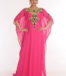Georgette Pink Embroidered Islamic Kaftans - Mehran Creation - 2858952
