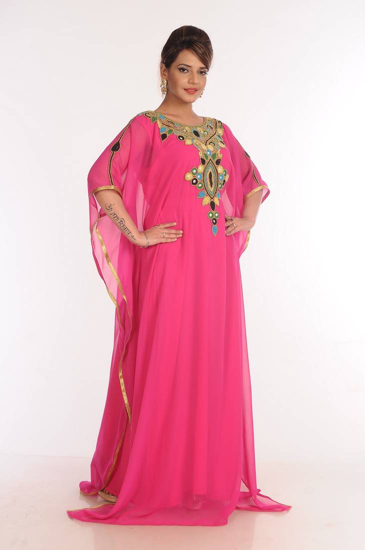 Georgette Pink Embroidered Islamic Kaftans