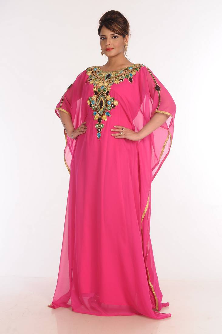 Georgette Pink Embroidered Islamic Kaftans