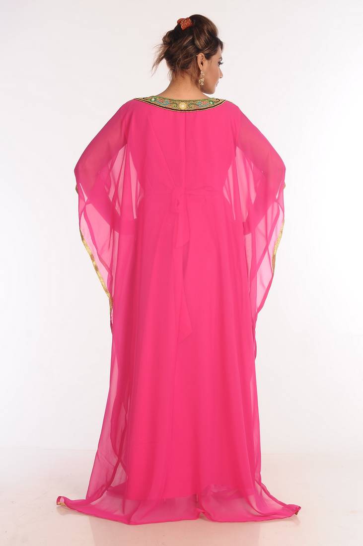Georgette Pink Embroidered Islamic Kaftans