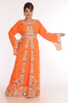 Georgette Orange Embroidered Islamic Kaftans 1