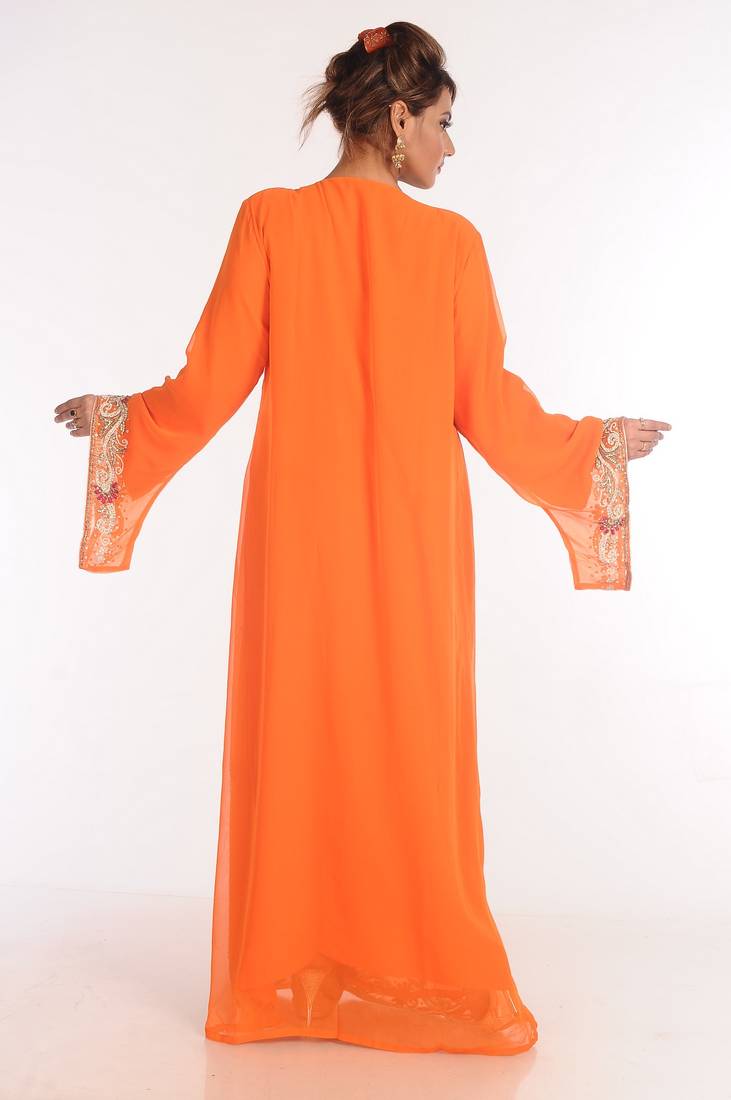 Georgette Orange Embroidered Islamic Kaftans