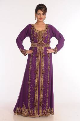 Georgette Purple Embroidered Islamic Kaftans 1