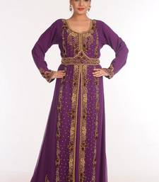 Georgette Purple Embroidered Islamic Kaftans