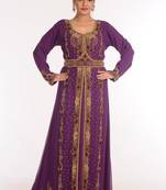 Georgette Purple Embroidered Islamic Kaftans