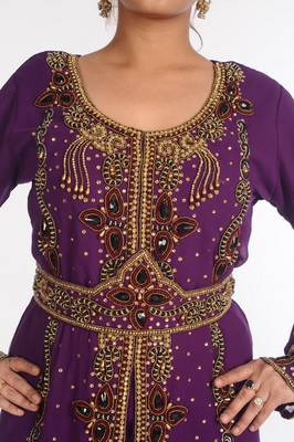 Georgette Purple Embroidered Islamic Kaftans 2