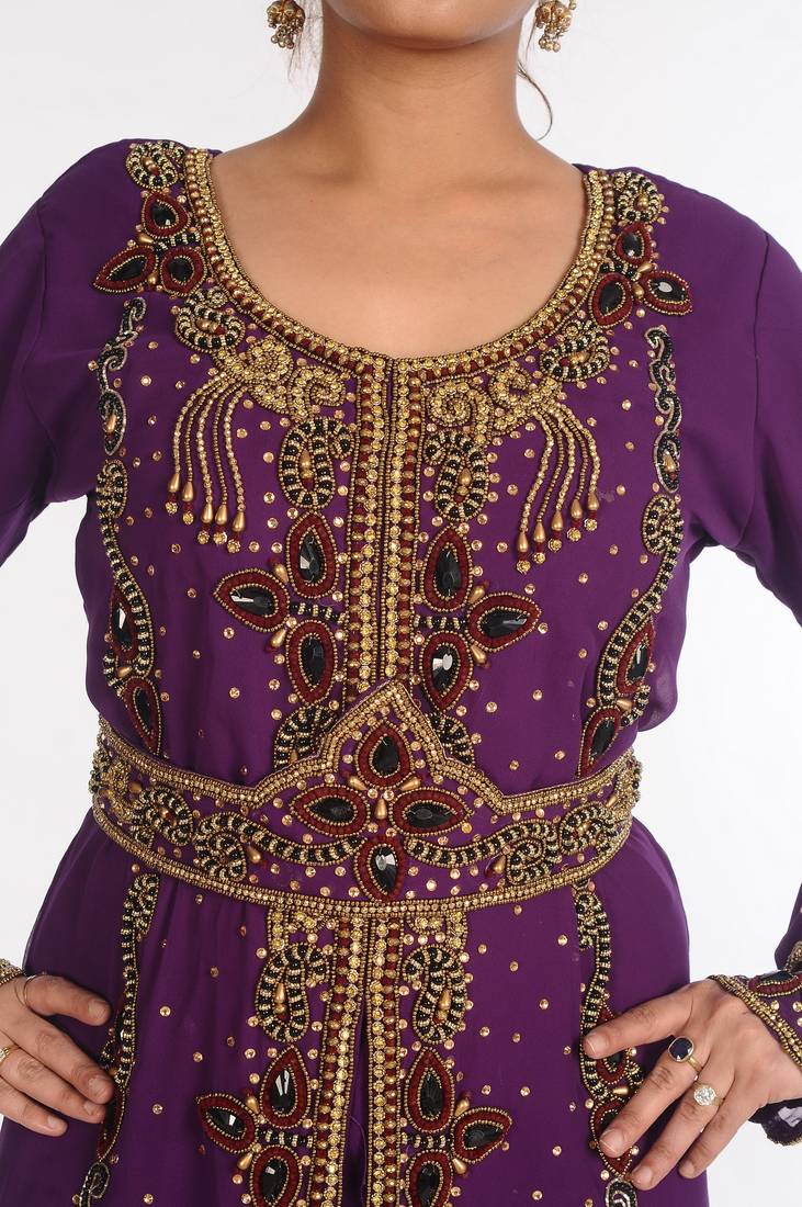 Georgette Purple Embroidered Islamic Kaftans