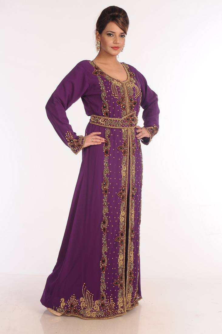 Georgette Purple Embroidered Islamic Kaftans
