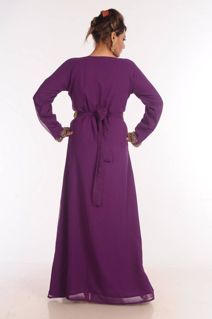 Georgette Purple Embroidered Islamic Kaftans
