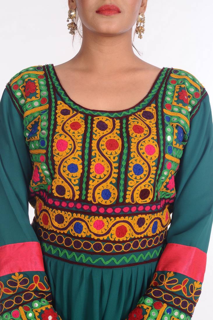 Georgette Green Embroidered Islamic Kaftans