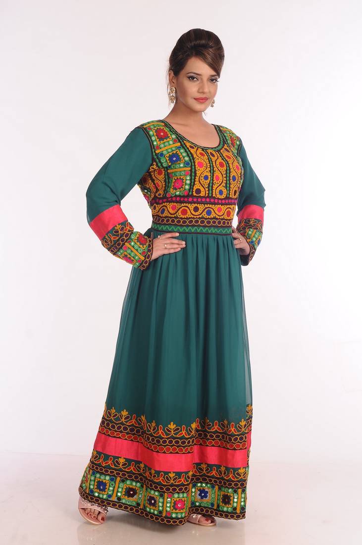 Georgette Green Embroidered Islamic Kaftans