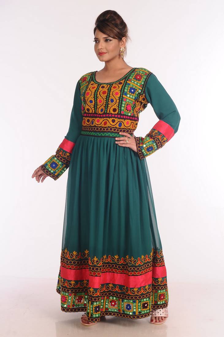 Georgette Green Embroidered Islamic Kaftans