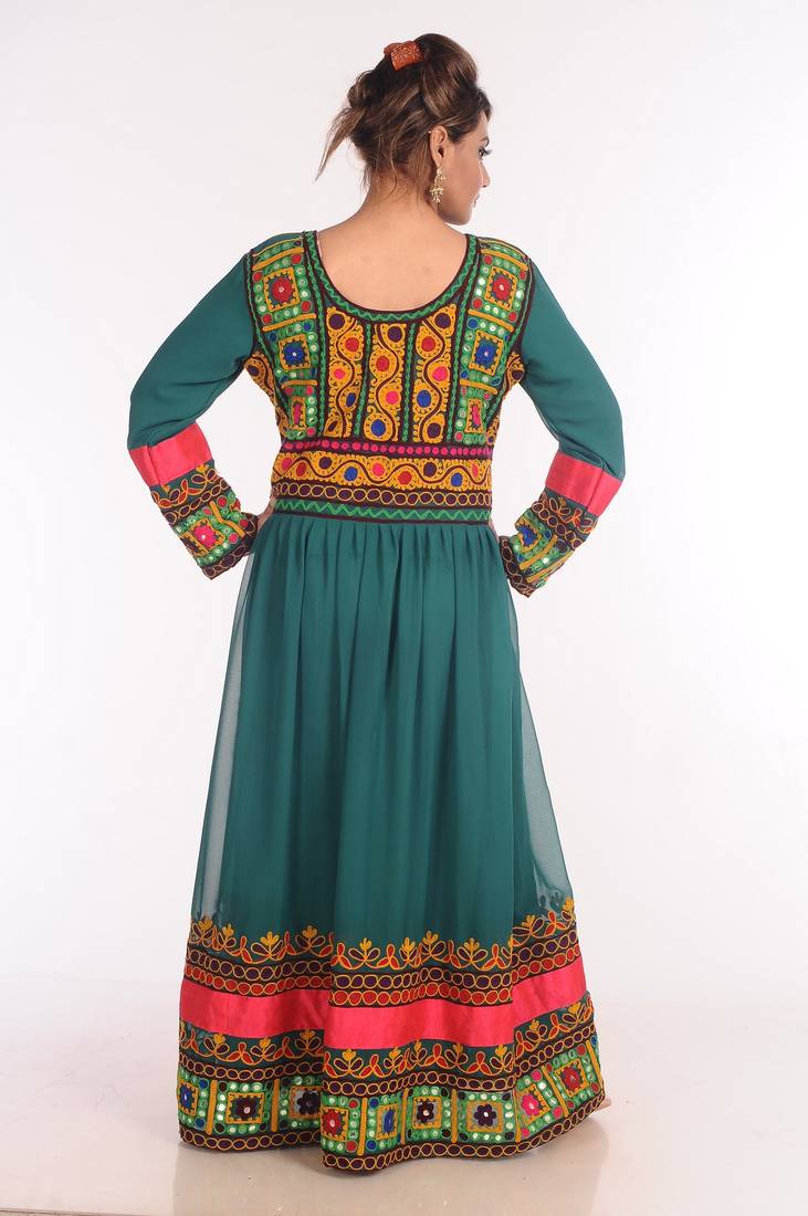 Georgette Green Embroidered Islamic Kaftans
