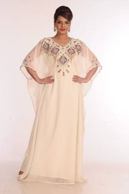 Georgette Cream Embroidered Islamic Kaftans 1