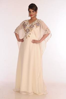 Georgette Cream Embroidered Islamic Kaftans 4