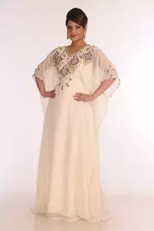 Georgette Cream Embroidered Islamic Kaftans