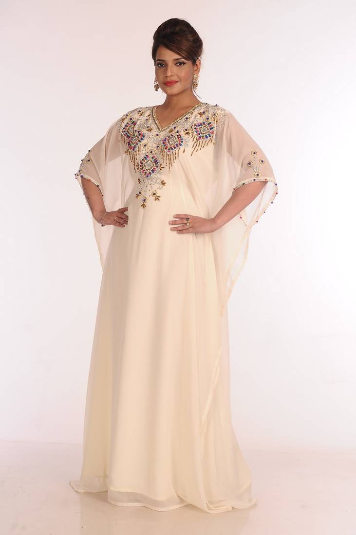 Georgette Cream Embroidered Islamic Kaftans