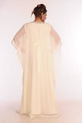 Georgette Cream Embroidered Islamic Kaftans 5