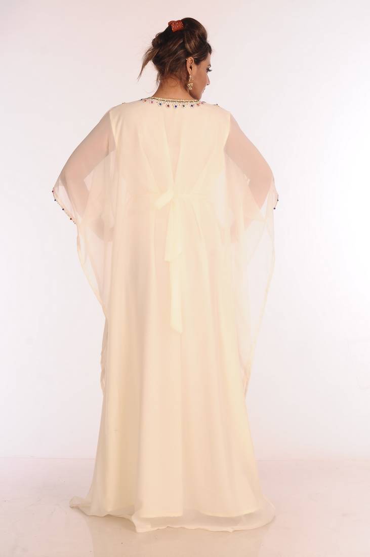 Georgette Cream Embroidered Islamic Kaftans
