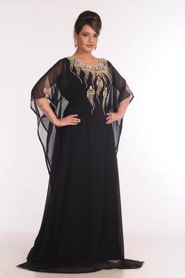 Georgette Black Embroidered Islamic Kaftans 3