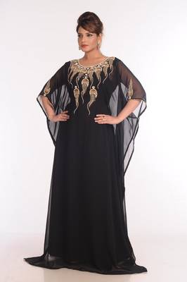 Georgette Black Embroidered Islamic Kaftans 4