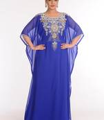 Georgette Royal Blue Embroidered Islamic Kaftans