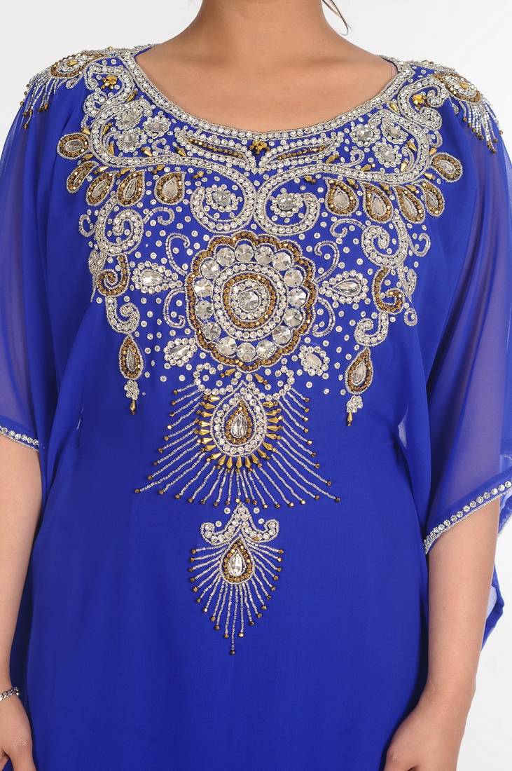 Georgette Royal Blue Embroidered Islamic Kaftans