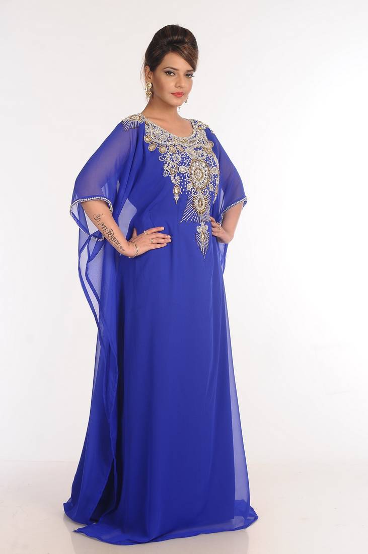 Georgette Royal Blue Embroidered Islamic Kaftans