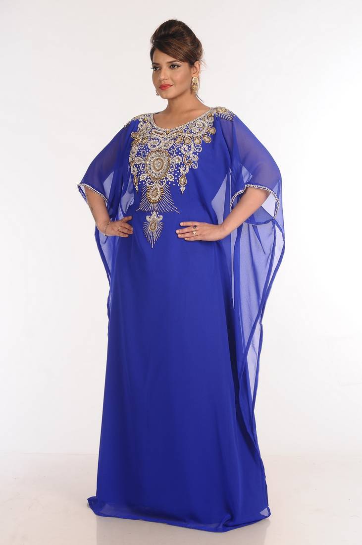 Georgette Royal Blue Embroidered Islamic Kaftans