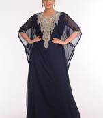 Georgette Navy Blue Embroidered Islamic Kaftans