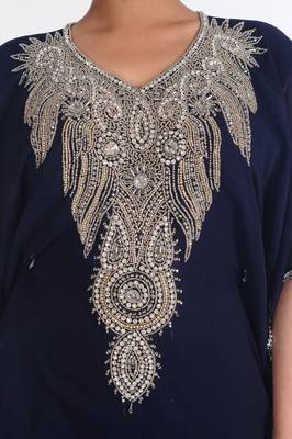 Georgette Navy Blue Embroidered Islamic Kaftans 2