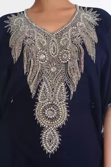 Georgette Navy Blue Embroidered Islamic Kaftans