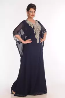 Georgette Navy Blue Embroidered Islamic Kaftans