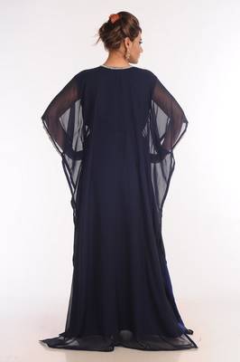 Georgette Navy Blue Embroidered Islamic Kaftans 5