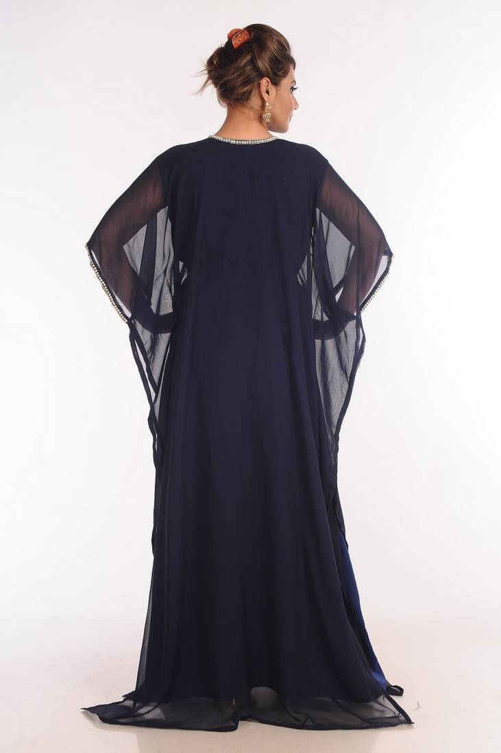 Georgette Navy Blue Embroidered Islamic Kaftans