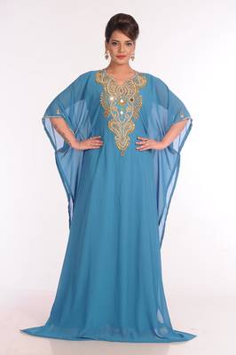 Georgette Turquoise Embroidered Islamic Kaftans 1