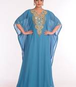 Georgette Turquoise Embroidered Islamic Kaftans
