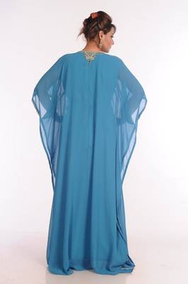 Georgette Turquoise Embroidered Islamic Kaftans 5