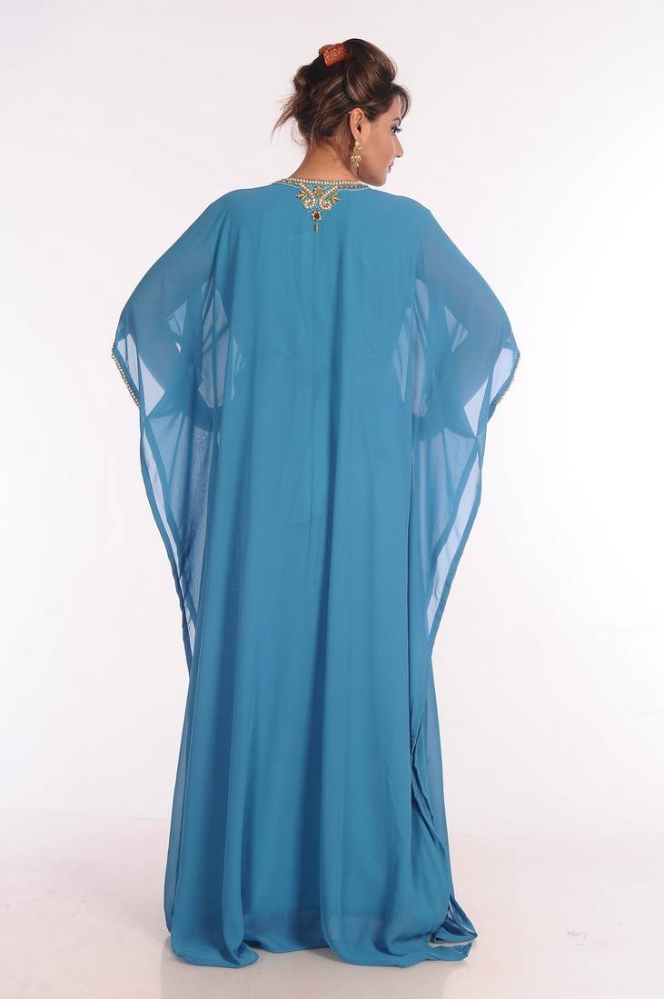 Georgette Turquoise Embroidered Islamic Kaftans