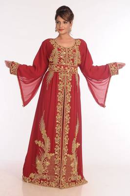 Georgette Red Embroidered Islamic Kaftans 1