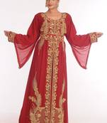 Georgette Red Embroidered Islamic Kaftans