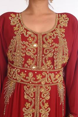 Georgette Red Embroidered Islamic Kaftans 2