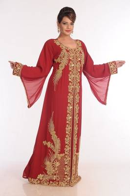 Georgette Red Embroidered Islamic Kaftans 3